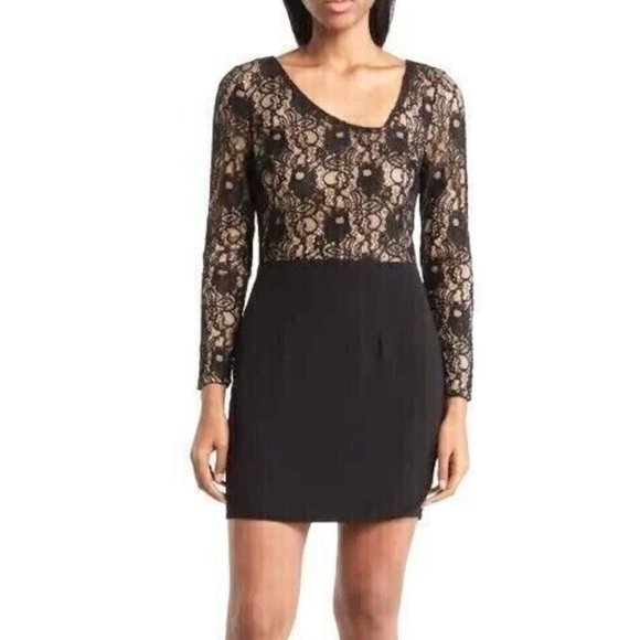 DRESS THE POPULATION CHANTE LONG SLEEVE BLACK MULTI MINI DRESS sz M - Picture 2 of 4